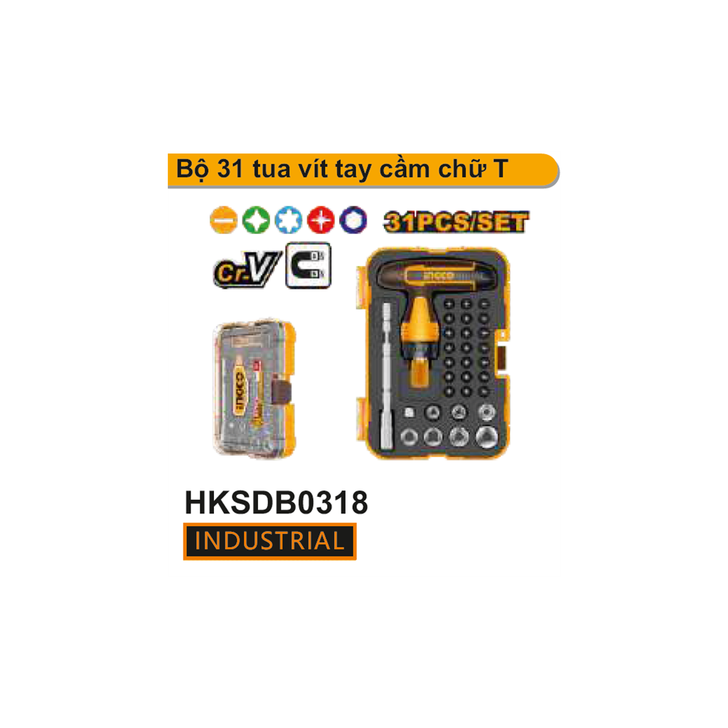 Bộ 31 tua vít tay cầm chữ T HKSDB0318 Ingco